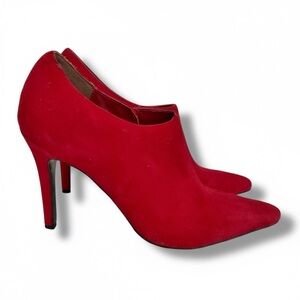 Vintage Red Suede Stiletto Ankle Boots BP 90s Pointed Toe Heels Women’s Size 7M